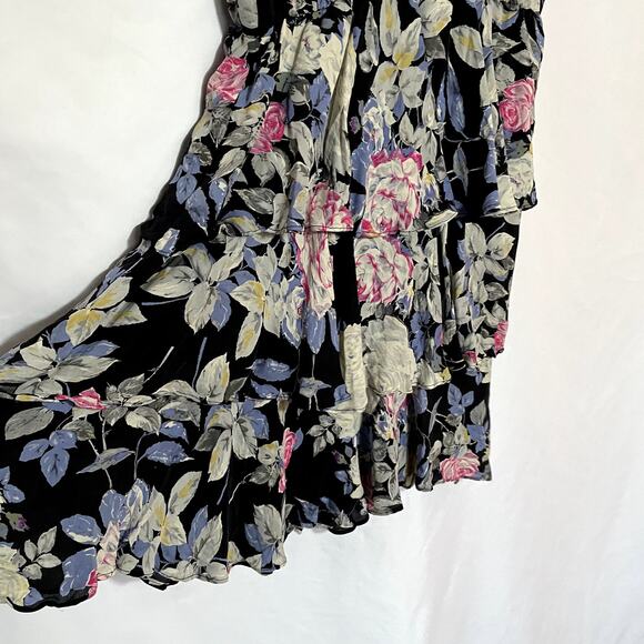 Richard Warren 100% silk floral ruffle vintage dress v-neck 10 flutter sleeve - Picture 5 of 7